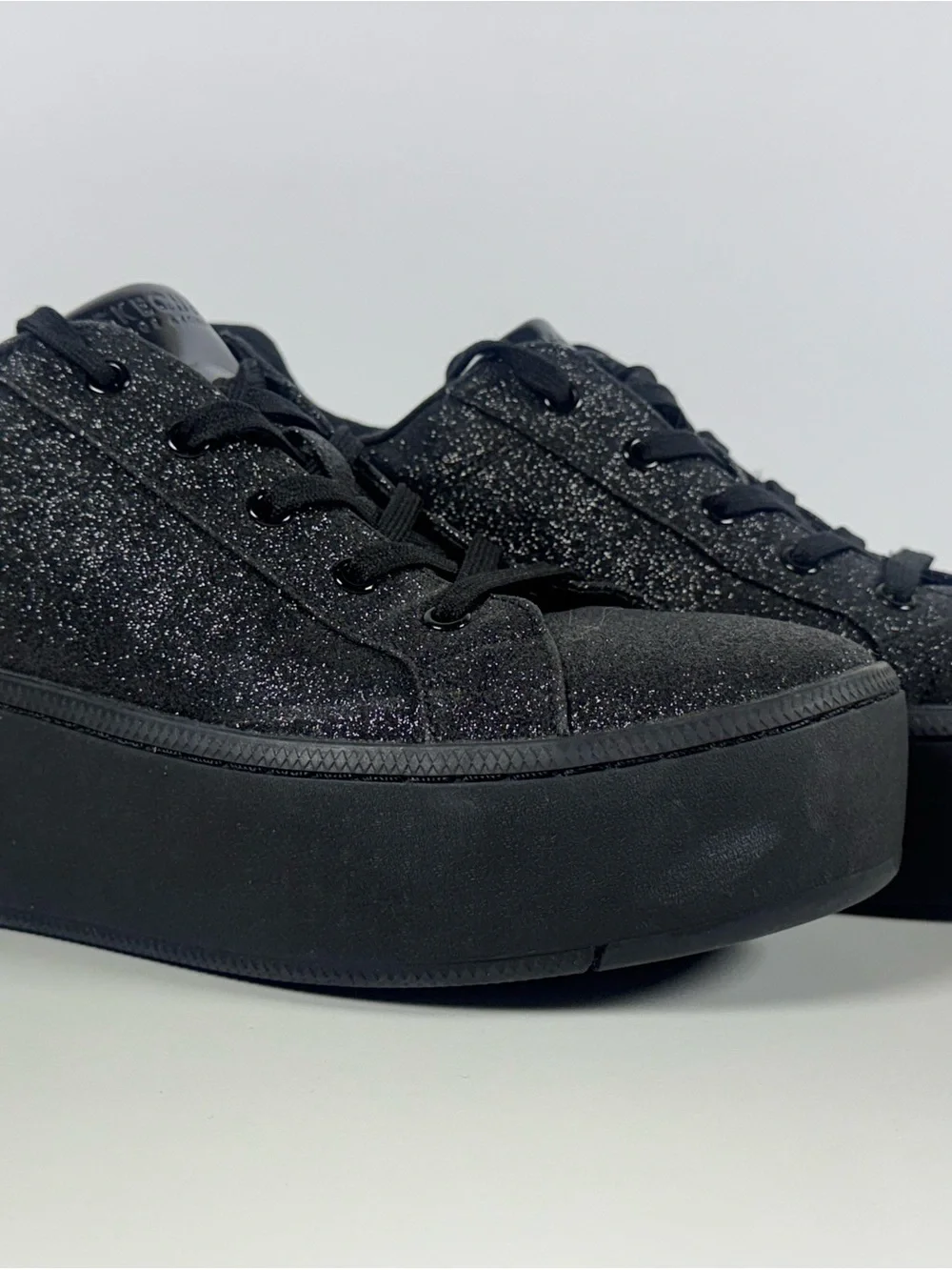 Skechers Black Glitter Platform Lace-Up Sneakers